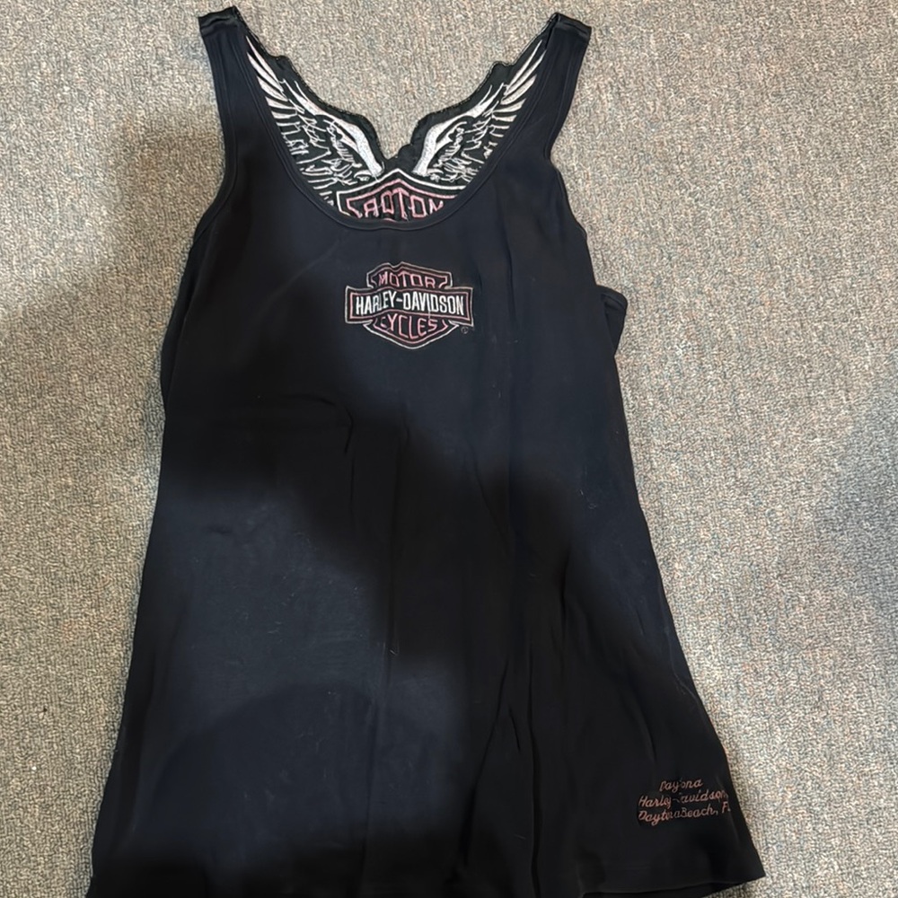 Harley-Davidson Black Fitted Tank Top with Rhinestone Neckline